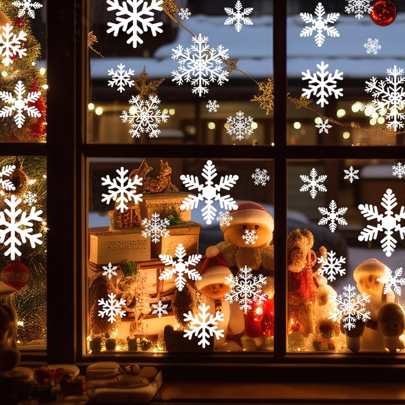 MAGLOGY 144pcs Christmas Snowflake Window Clings Stickers, Christmas Window Decorations Xmas Decals Decor for Glass Indoor Holiday, Winter Snowflake Decals for Home Party Supplies Thanksgiving Décor - Image 3